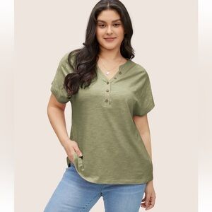 BloomChic Plus Size Cotton Solid Notched Dolman Sleeve T-shirt